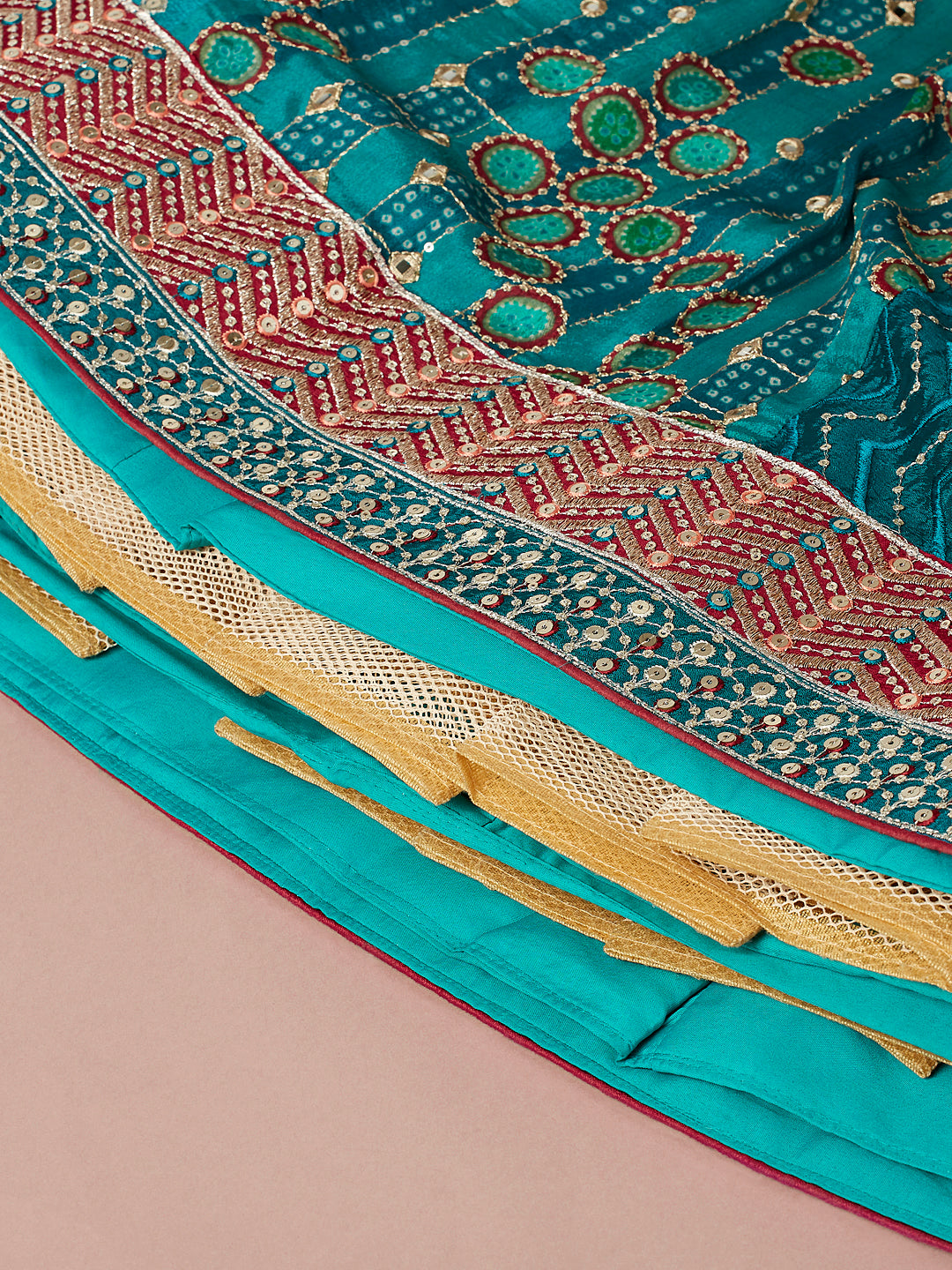 House of Panchhi Printed Embroidery Teal Georgette Sequin Lehenga Choli | Swadesiicart
