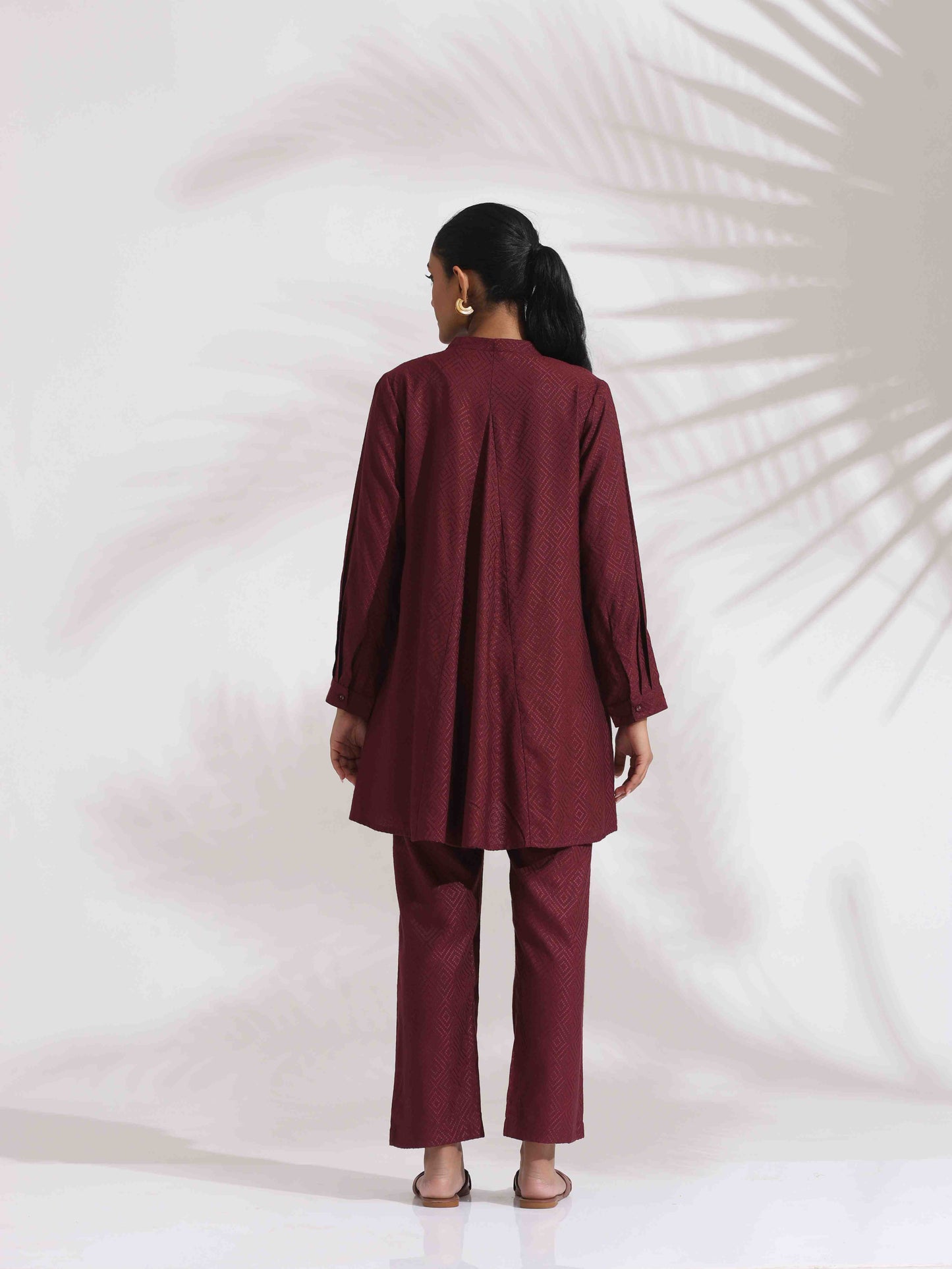 trueBrowns Maroon Dobby Co-ord Set - Swadesiicart