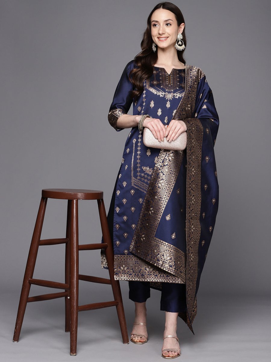 Ahalyaa Unstitched Navy Blue Dress Material | Swadesiicart