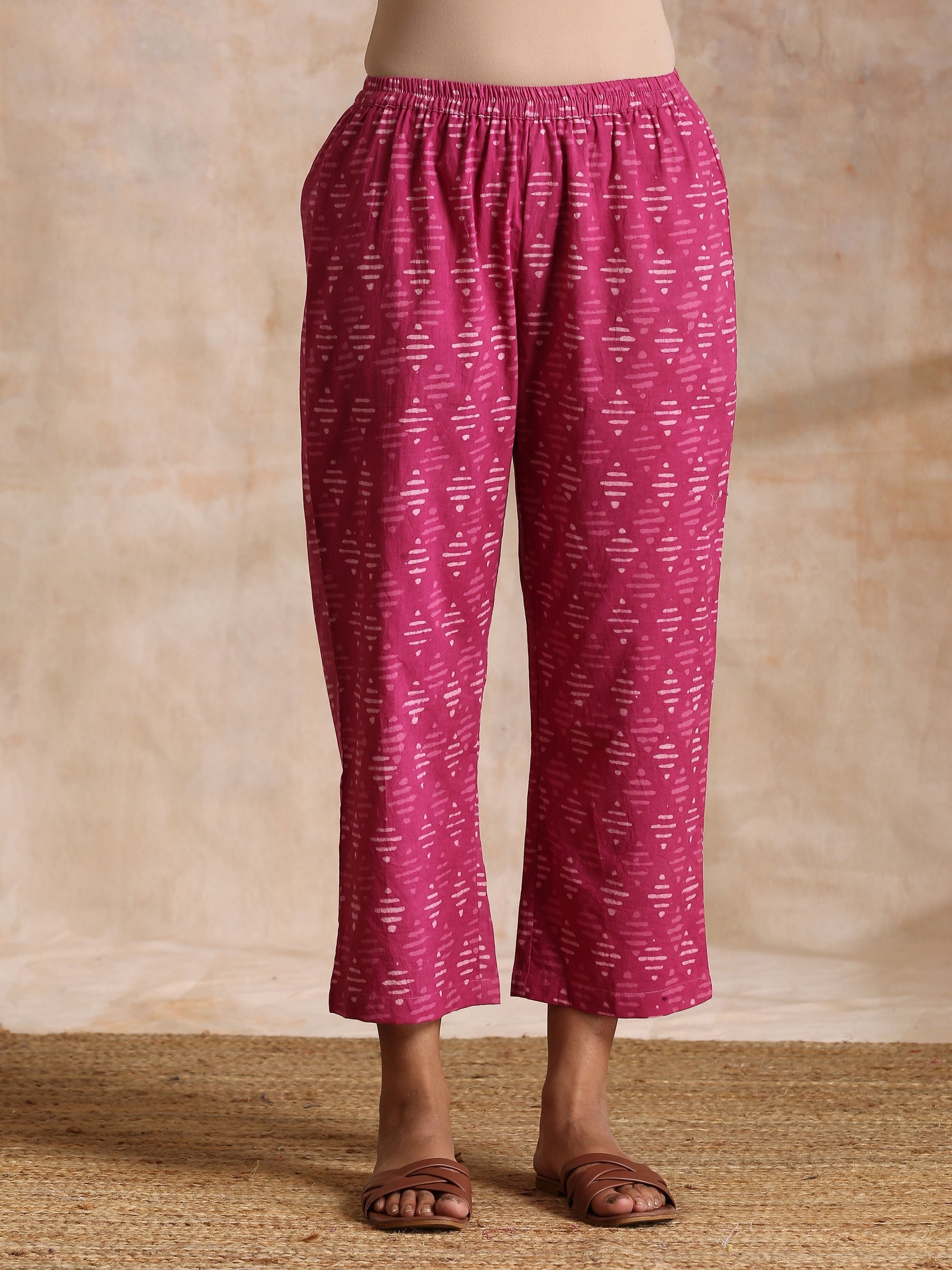 trueBrowns Pink Dabu Print Cotton Baggy Sleeve Co-Ord Set - Swadesiicart