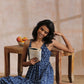 trueBrowns Indigo Dabu Floral Print Cotton Sleeveless Dress | Swadesiicart
