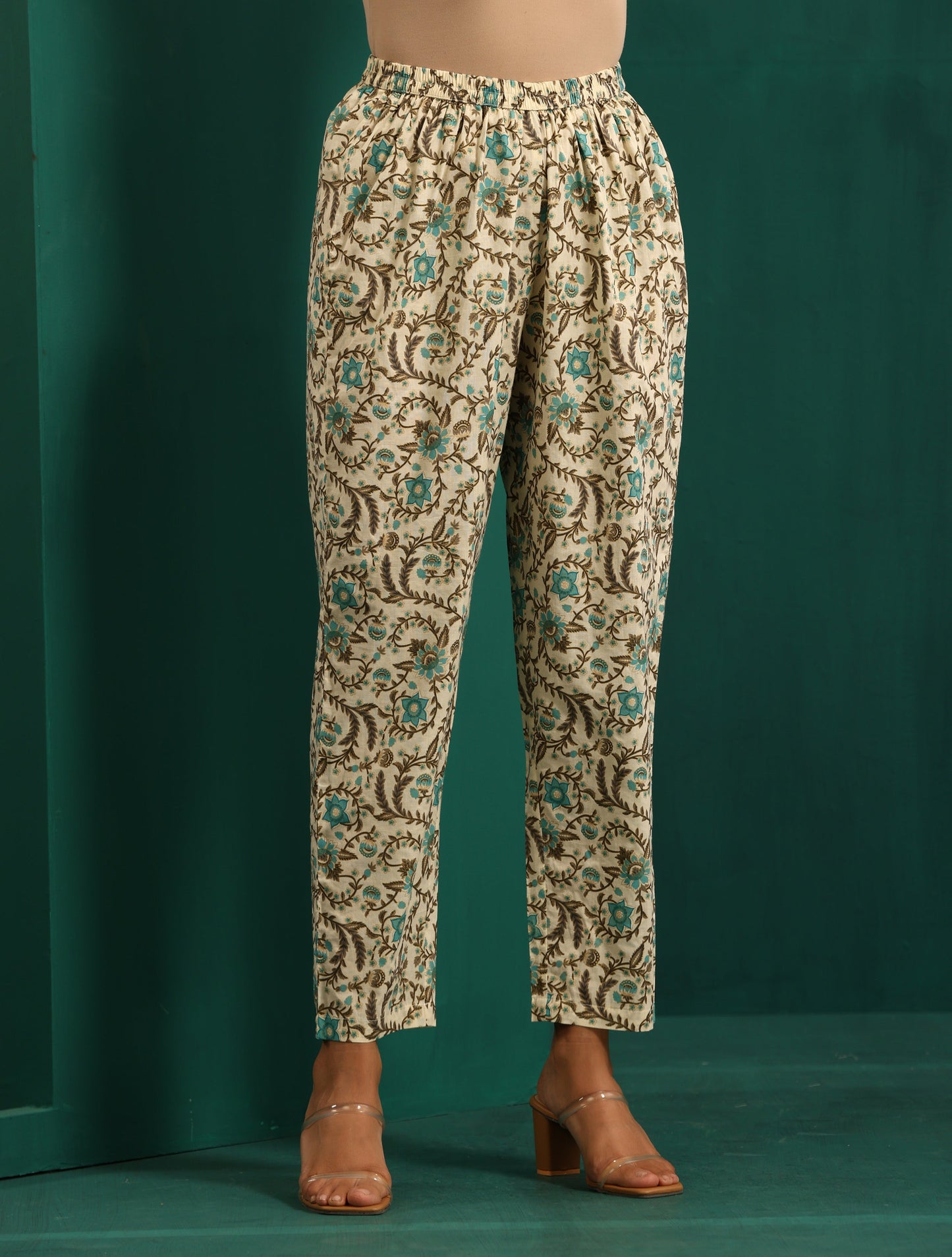 trueBrowns Teal Floral Cotton Printed Short Co-ord Set - Swadesiicart