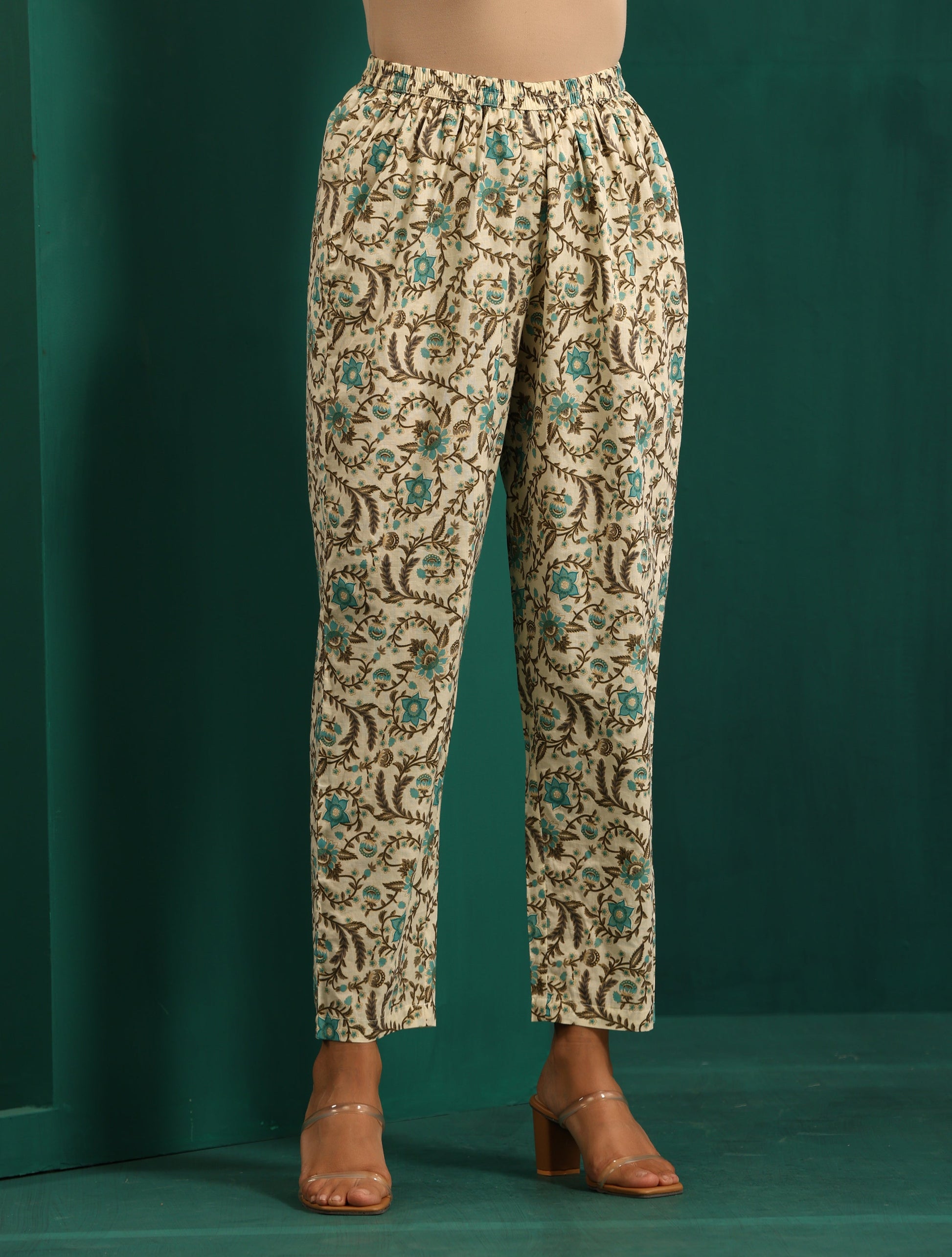 trueBrowns Teal Floral Cotton Printed Short Co-ord Set - Swadesiicart