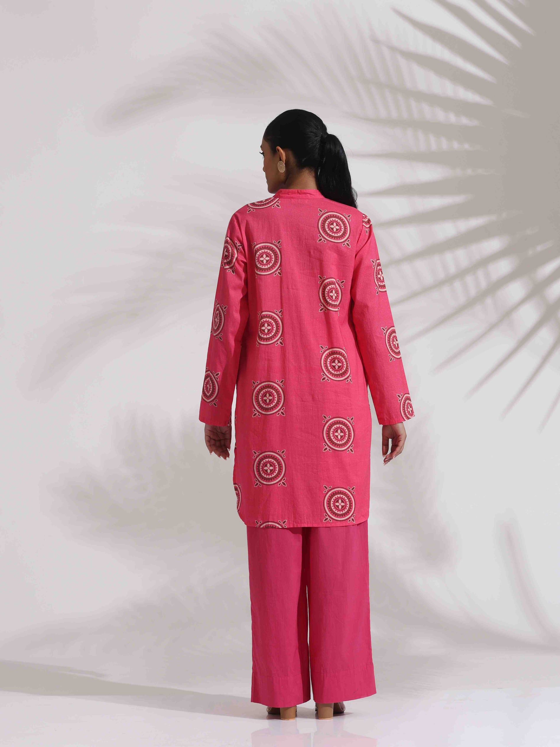 trueBrowns Pink Cotton Print Kurta Co-ord Set - Swadesiicart