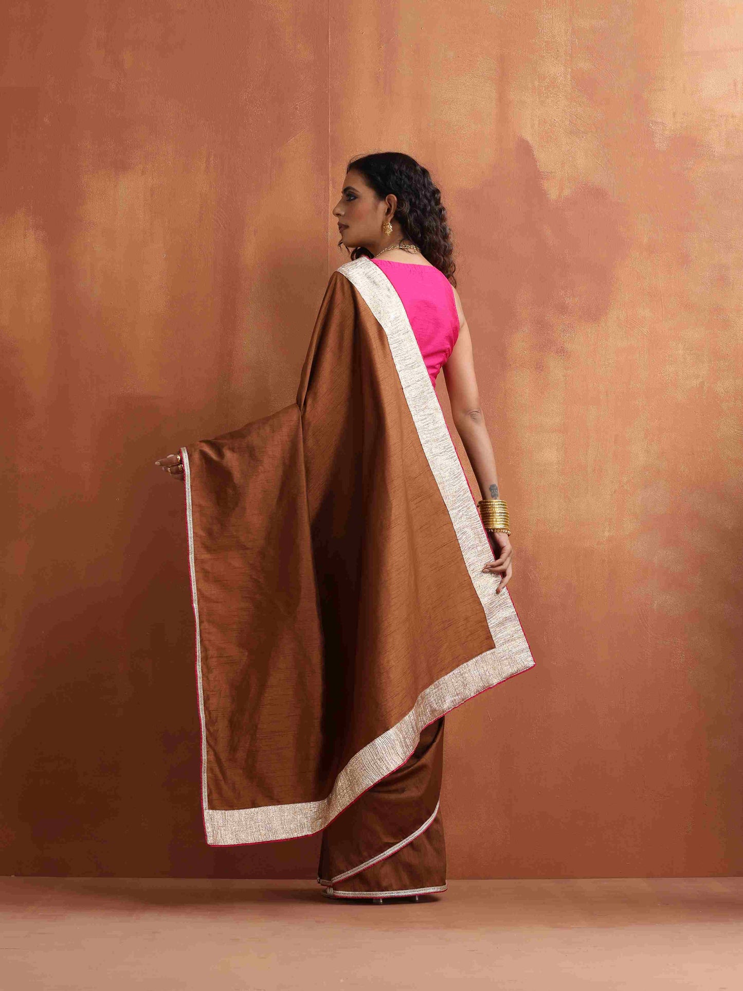 trueBrowns Brown Silk Ready To Wear Saree | Swadesiicart