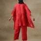 trueBrowns Red Bandhani Printed Silk Kaftan Gathered Co-Ord Set - Swadesiicart