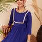 InWeave Women's Blue Round Neck Square Gota Work Kurta Pant Set - Swadesiicart