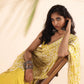 trueBrowns Lime Muslin Ikat Saree | Swadesiicart