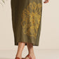 trueBrowns Olive Cotton Embroidered Dress | Swadesiicart