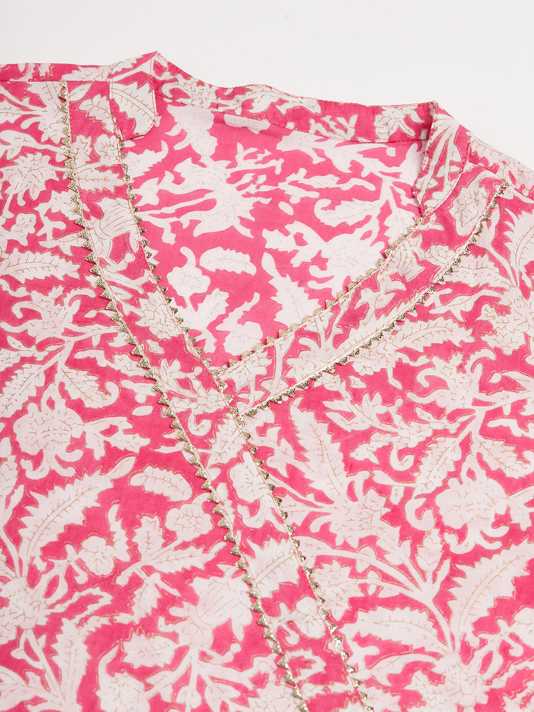 InWeave Women's Pink Foil White Print Angrakha Stright Kurta - Swadesiicart