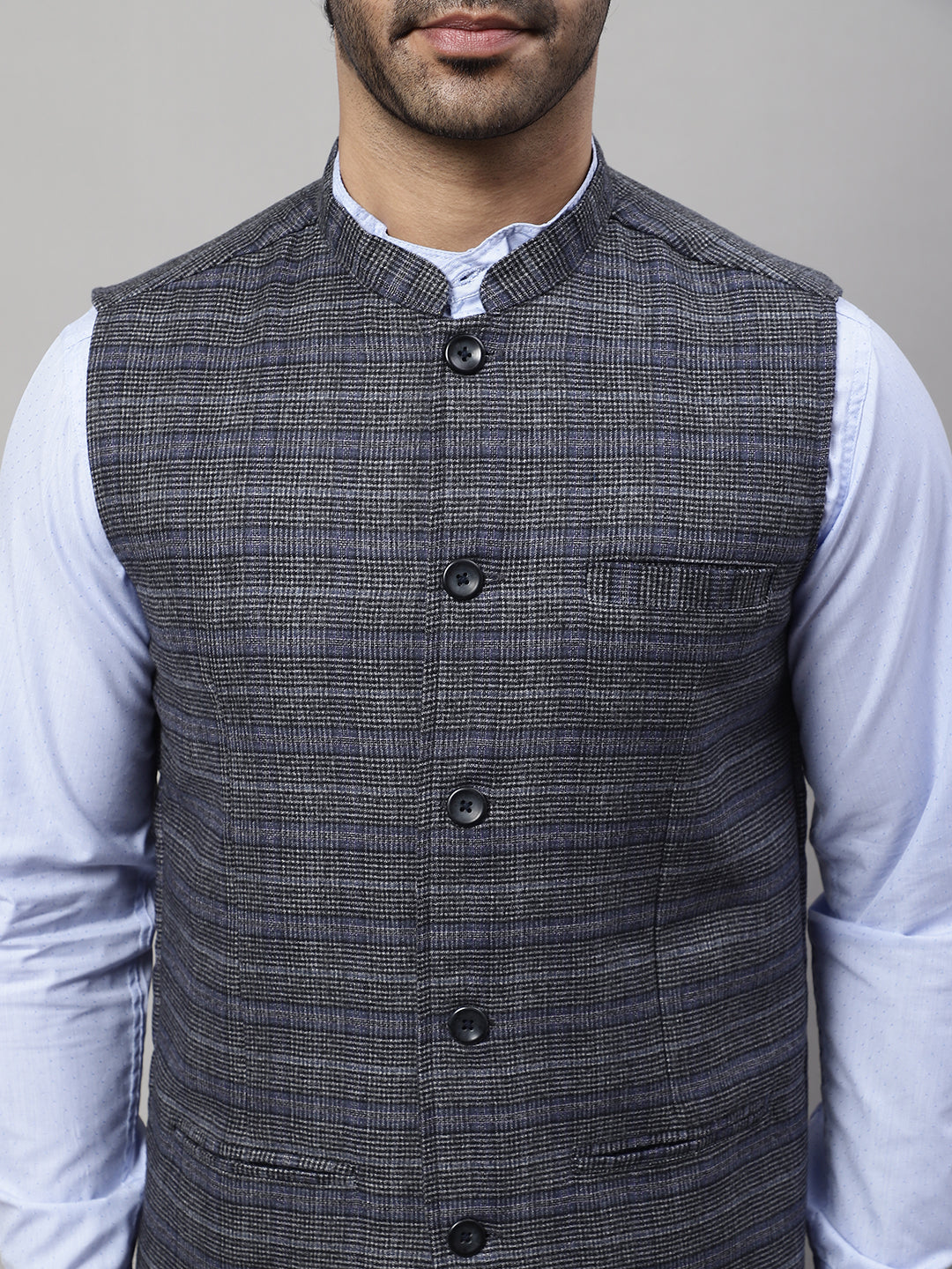 Even Apparels Men's Grey Nehru Jacket With Welt Pockets | Swadesiicart