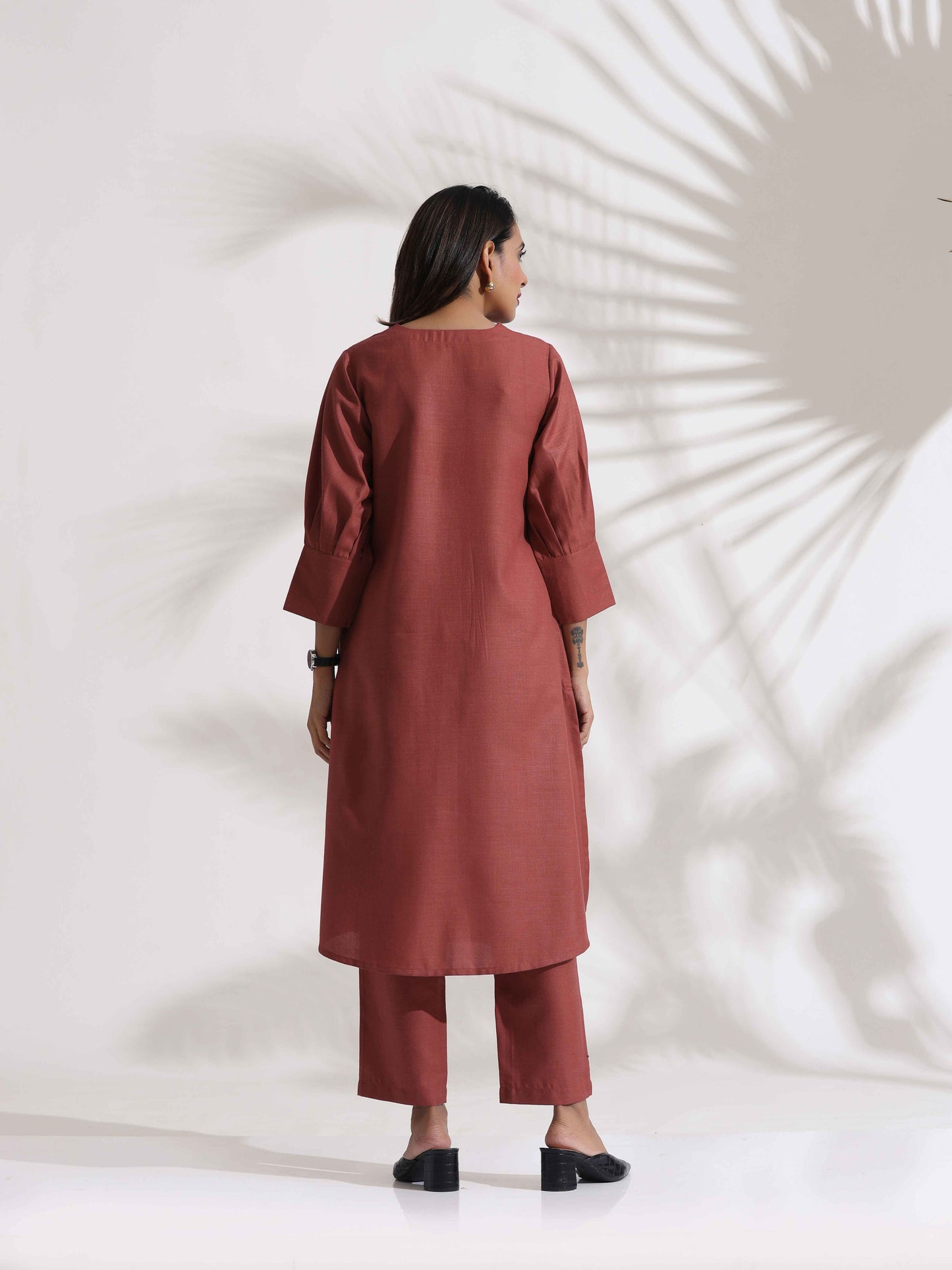 trueBrowns Pink Slub Kurta Set | Swadesiicart