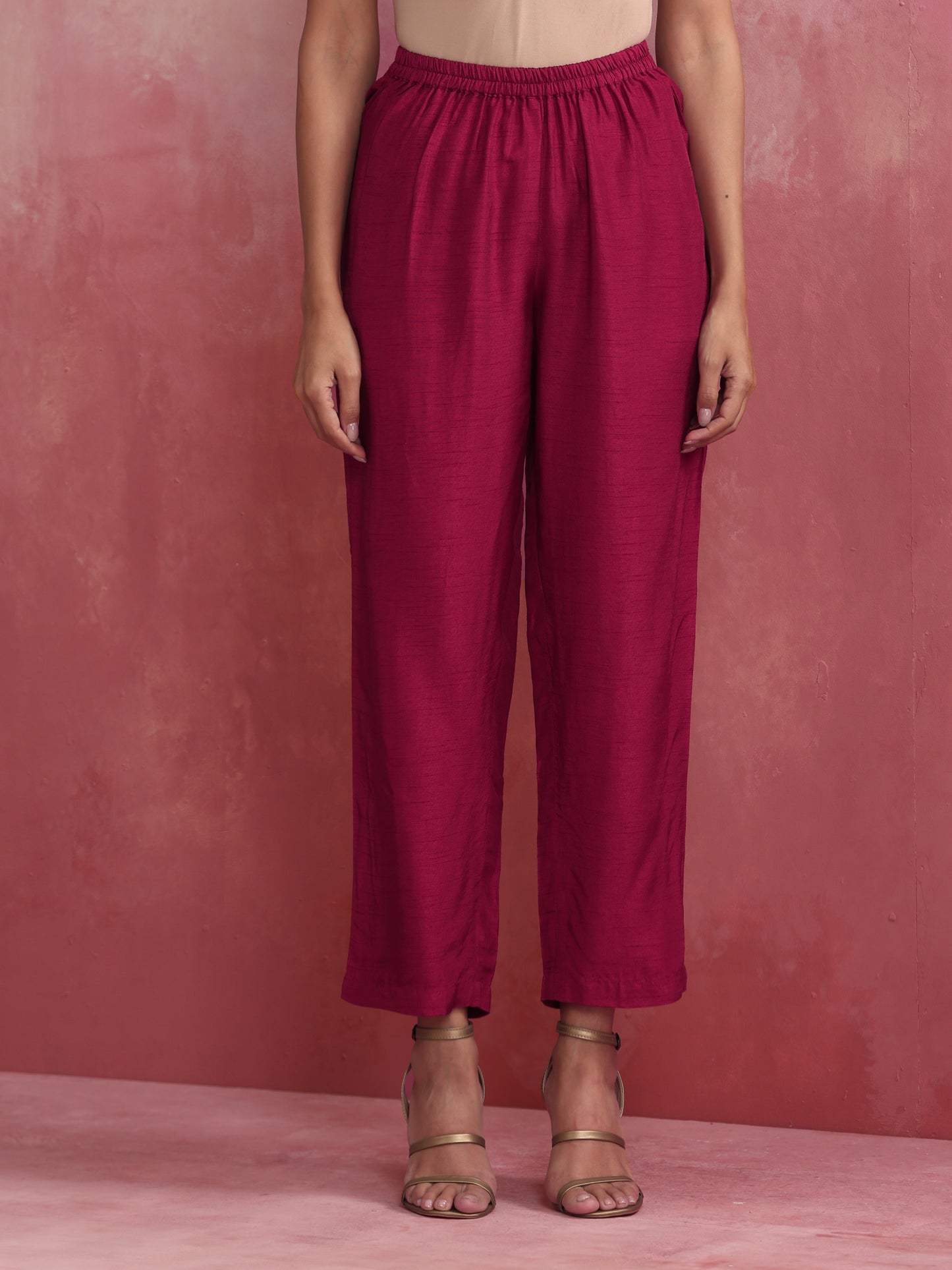trueBrowns Pink Viscose Silk Kurta Co-ord Set - Swadesiicart