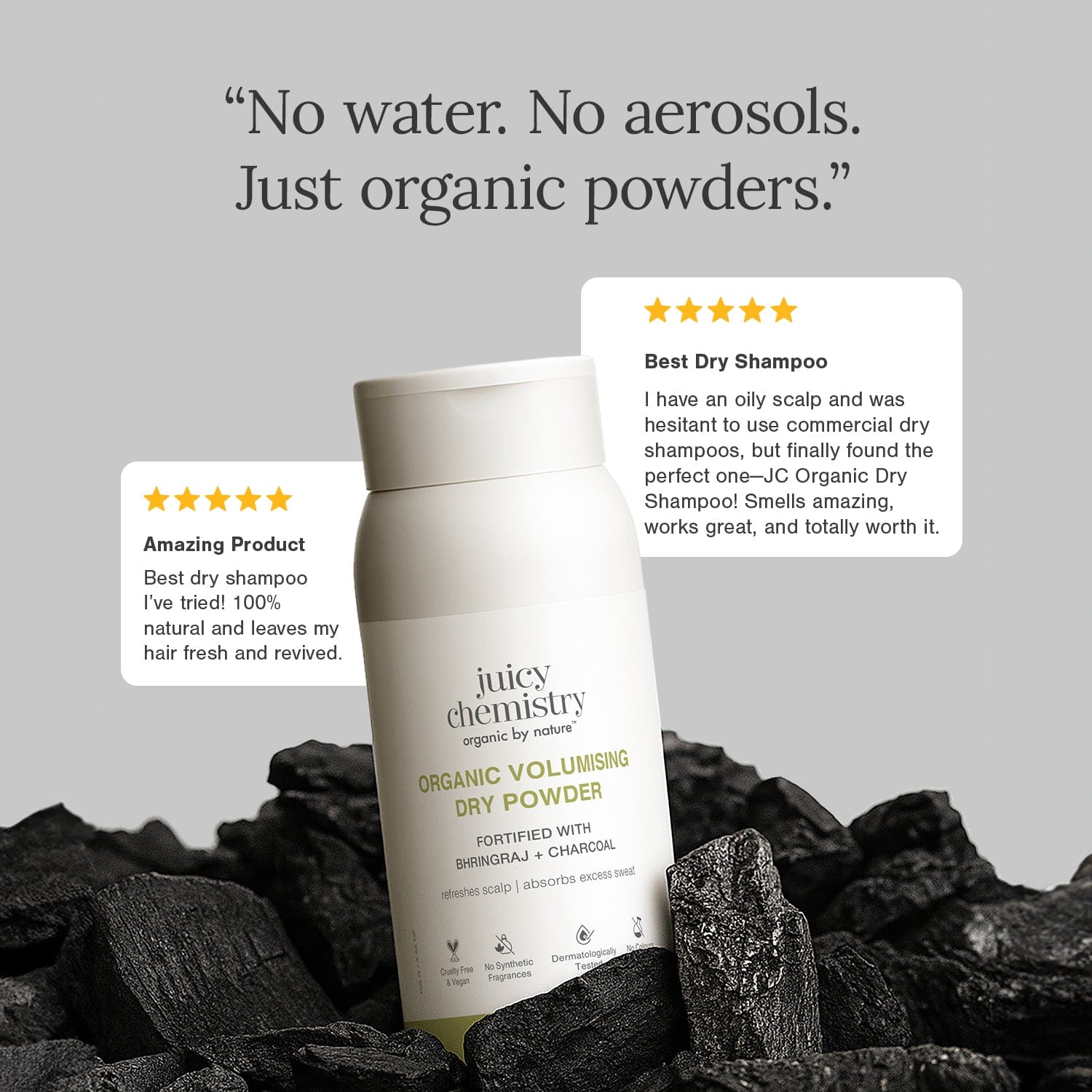 Organic Volumising Dry Powder Fortified with Bhringaraj + Charcoal