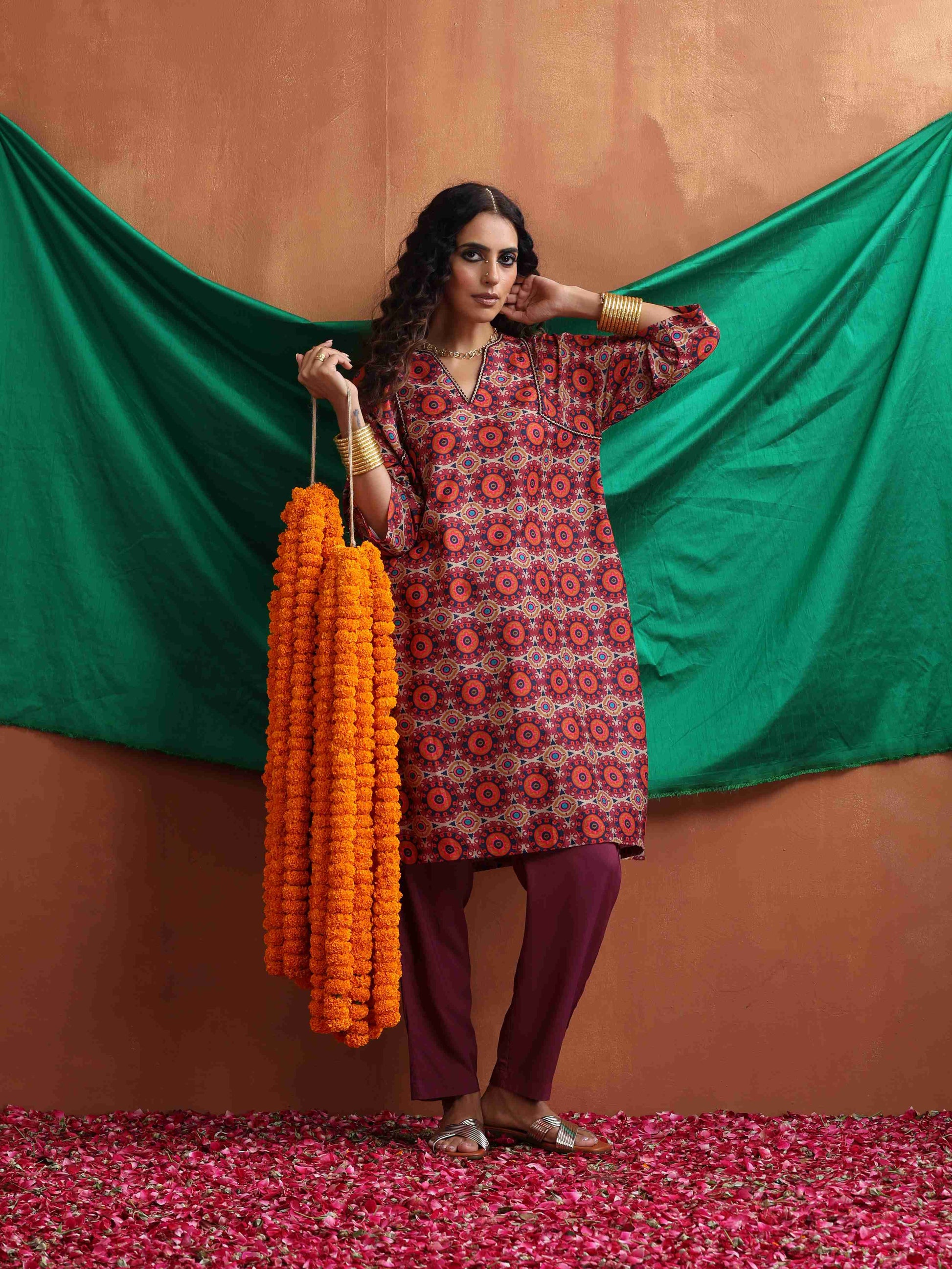 trueBrowns Beige Mandala Print Kurta Co-ord Set - Swadesiicart