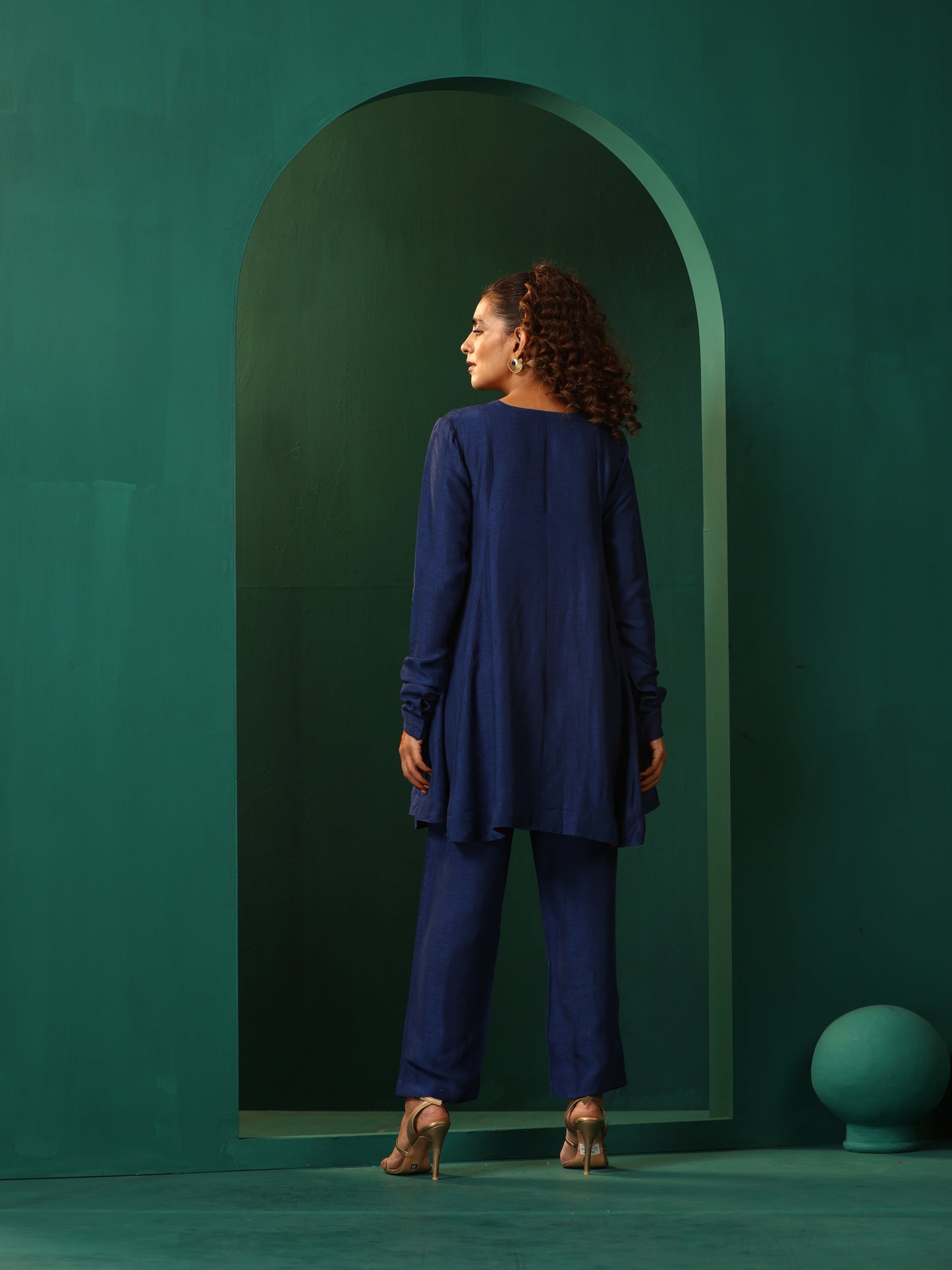 trueBrowns Blue Silk Flared Co-ord Set - Swadesiicart