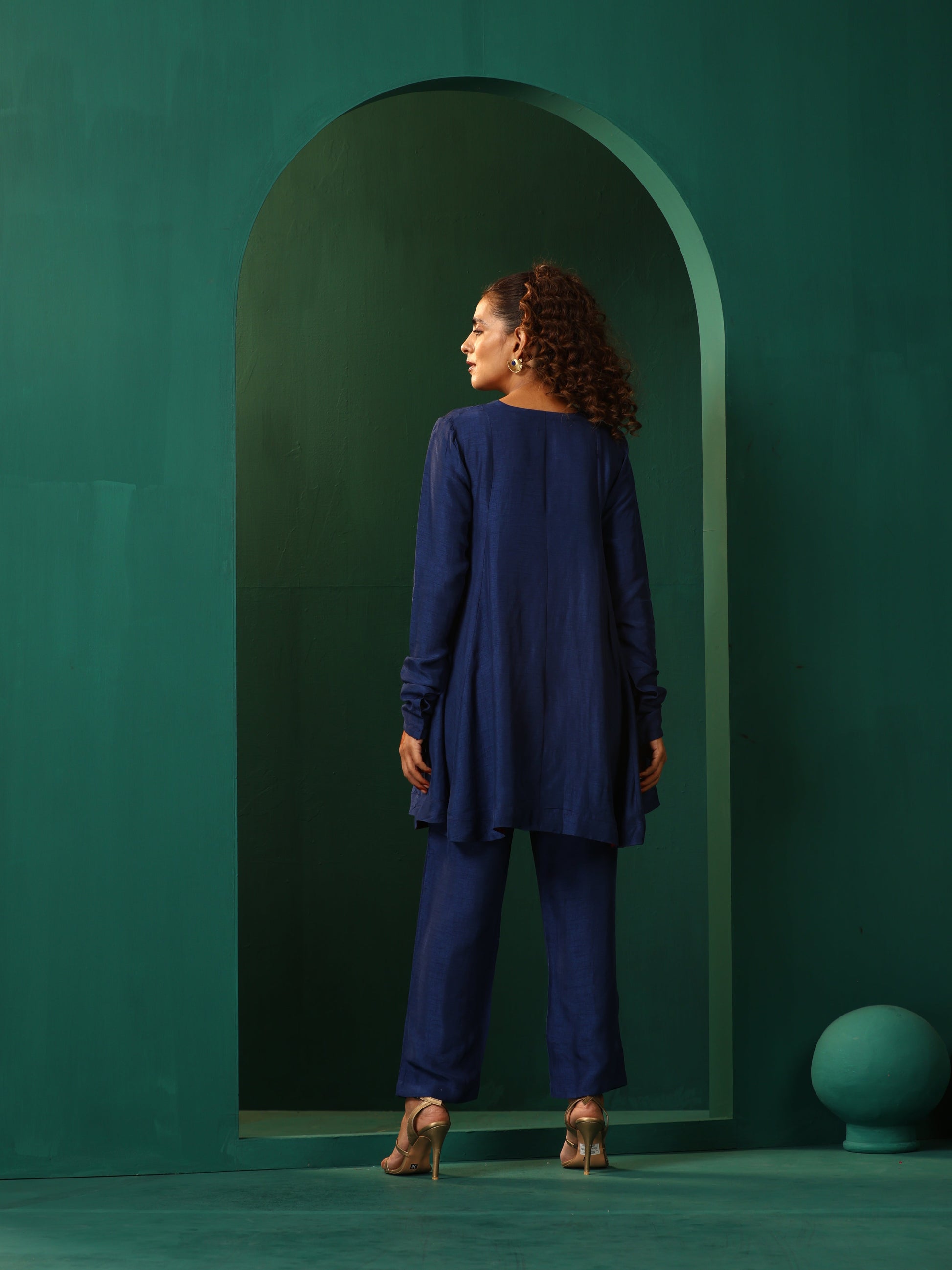 trueBrowns Blue Silk Flared Co-ord Set - Swadesiicart