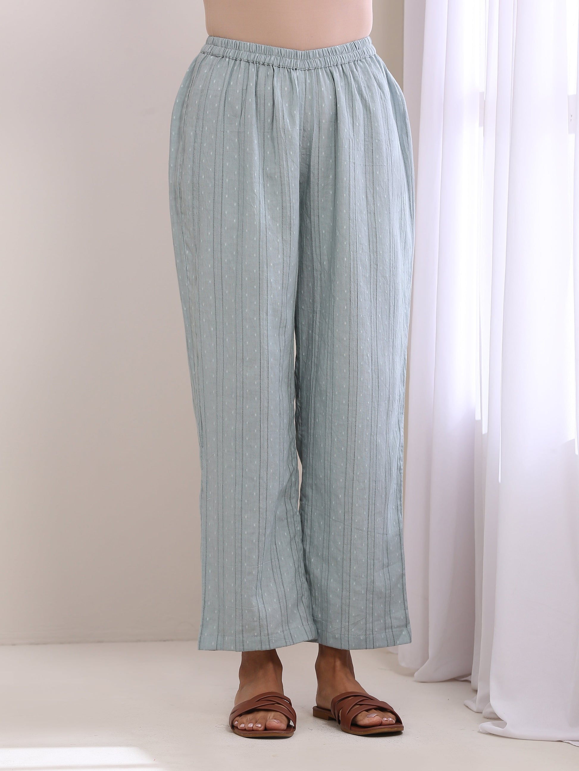 trueBrowns Eggshell Blue Dobby Relaxed Fit Co-Ord Set - Swadesiicart