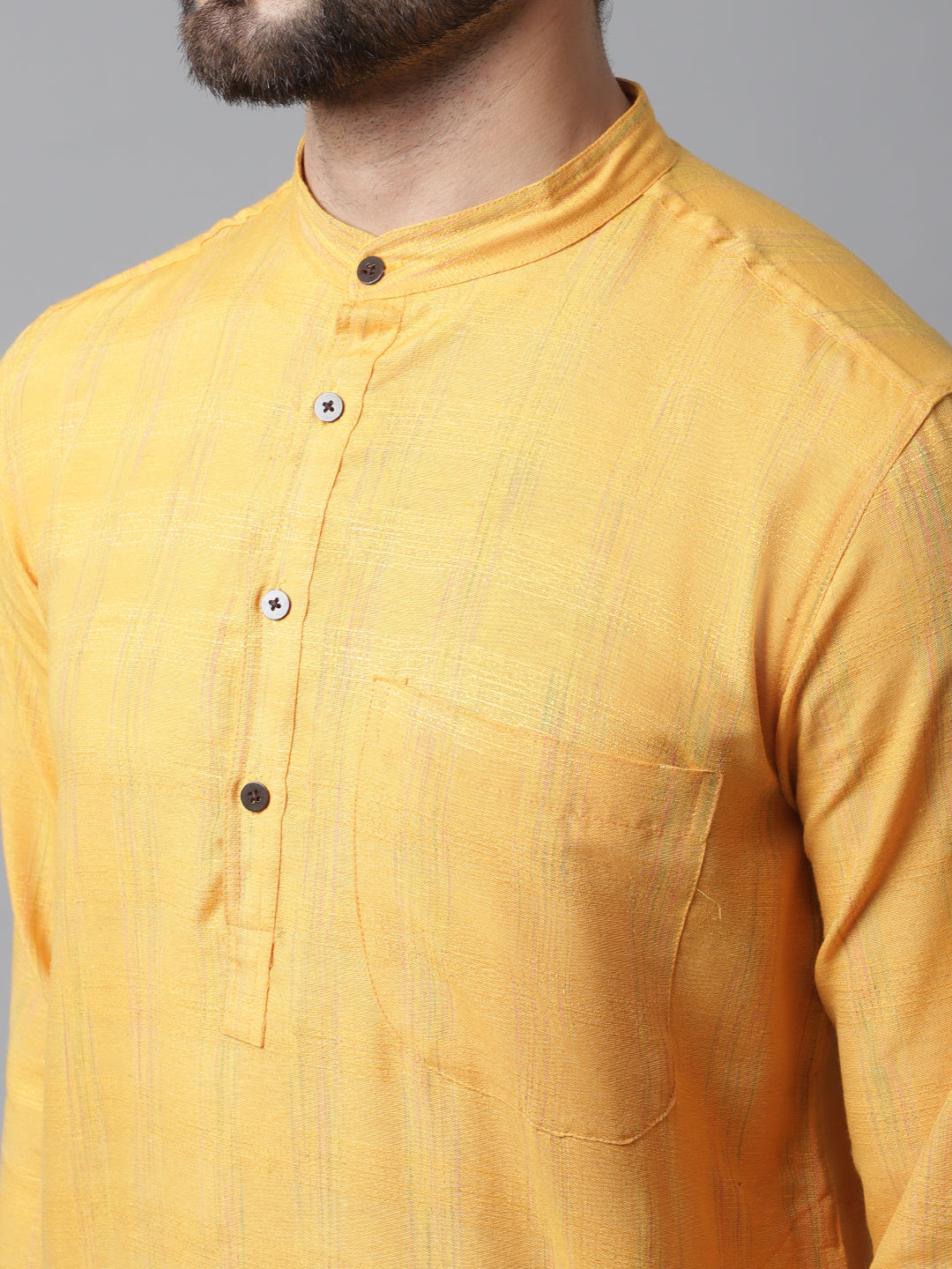 Even Apparels Yellow Kurta With Band Collar | Swadesiicart