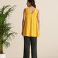 trueBrowns Mustard Cotton Dobby Sleeveless Co-ord Set - Swadesiicart