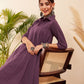 InWeave Women's Graphite Grey Collared Neck Flared Kurta Pant Set - Swadesiicart
