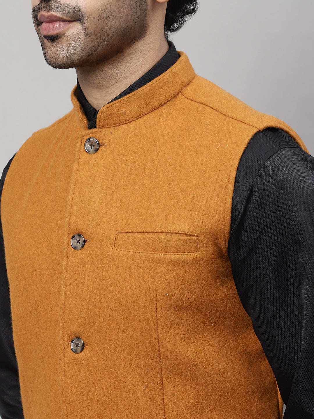 Even Apparels Men's Orange Pure Wool Nehru Jacket | Swadesiicart