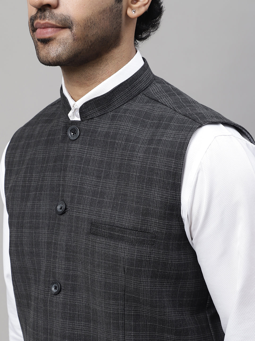 Even Apparels Men's Grey Nehru Jacket With Welt Pockets | Swadesiicart