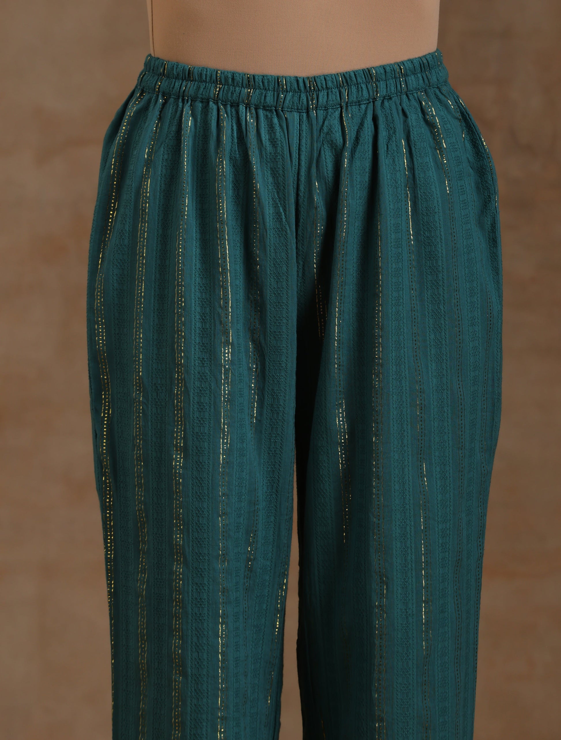 trueBrowns Deep Sea Gold Cotton Kalidar Kurta Set | Swadesiicart