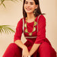 InWeave Women's Maroon Round Neck Square Gota Work Kurta Pant Set - Swadesiicart