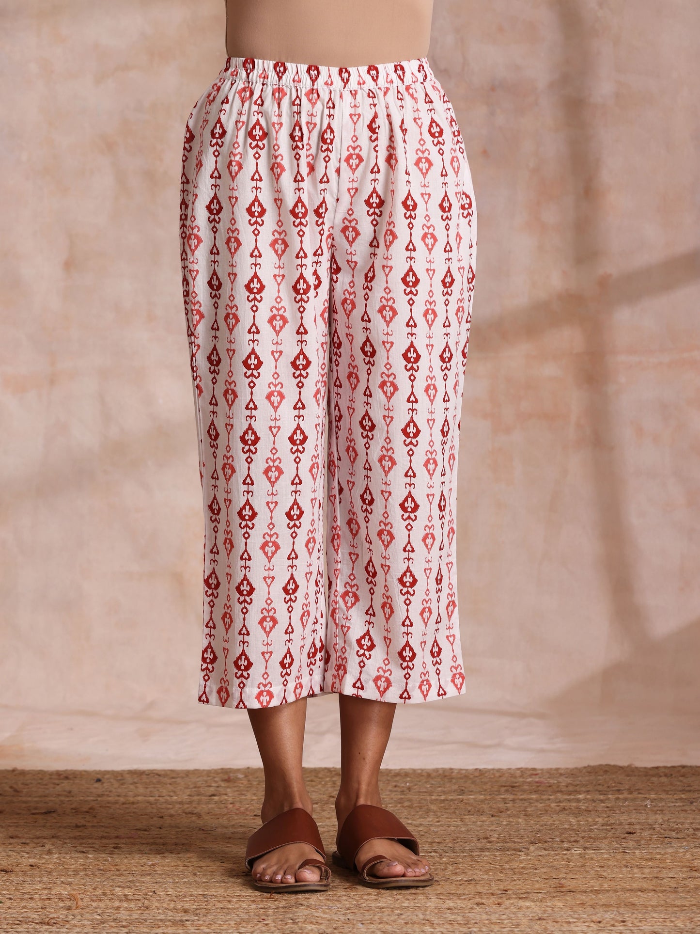 trueBrowns Red On Red Ikat Print Cotton Kurta Pant Set | Swadesiicart