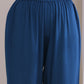 trueBrowns Classic Blue Dobby High Slit Gathered Kurta Set | Swadesiicart