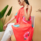 InWeave Women's Dark Orange Pink Blue Flower One Shoulder Kurta - Swadesiicart