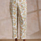 trueBrowns Pink Yellow Floral On White Block Print Cotton Panel Kaftan Kurta Pant Set | Swadesiicart