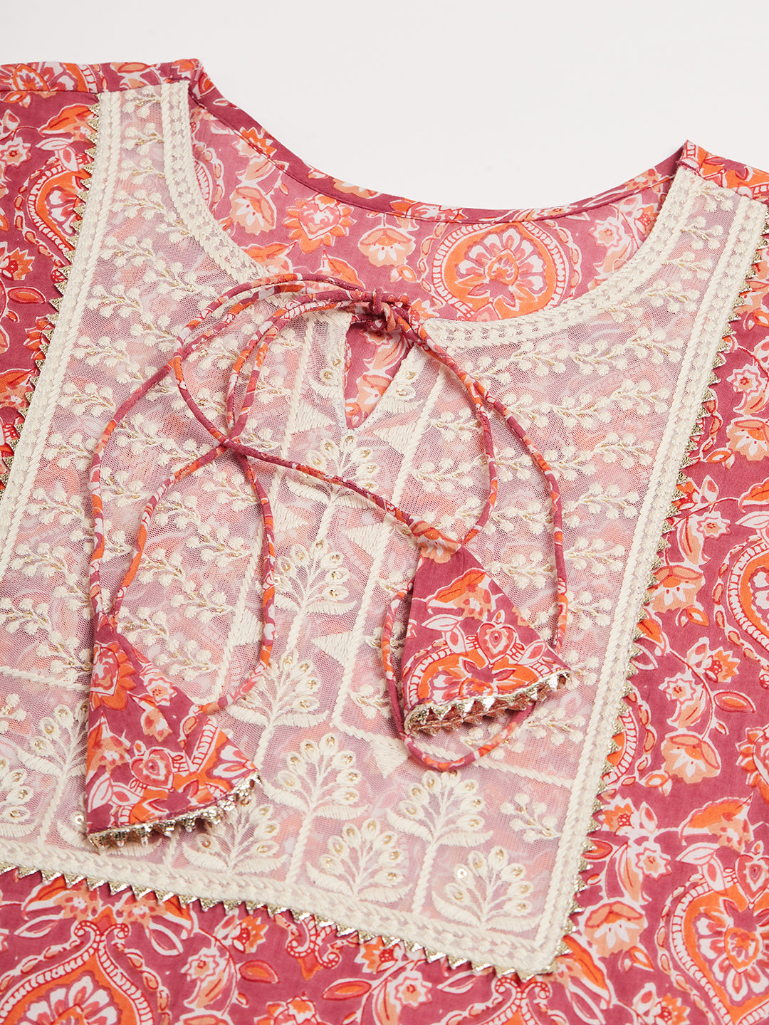 InWeave Women's Dusty Pink Paisley Patch Straight Kurta - Swadesiicart