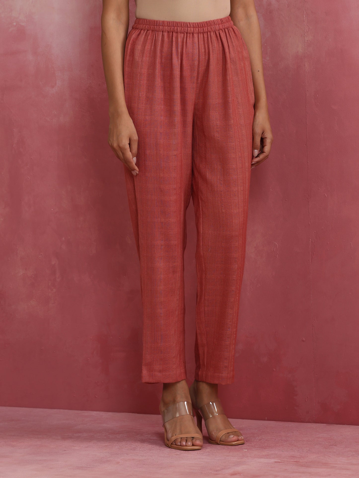 trueBrowns Peach Cotton Dobby Kurta Set | Swadesiicart