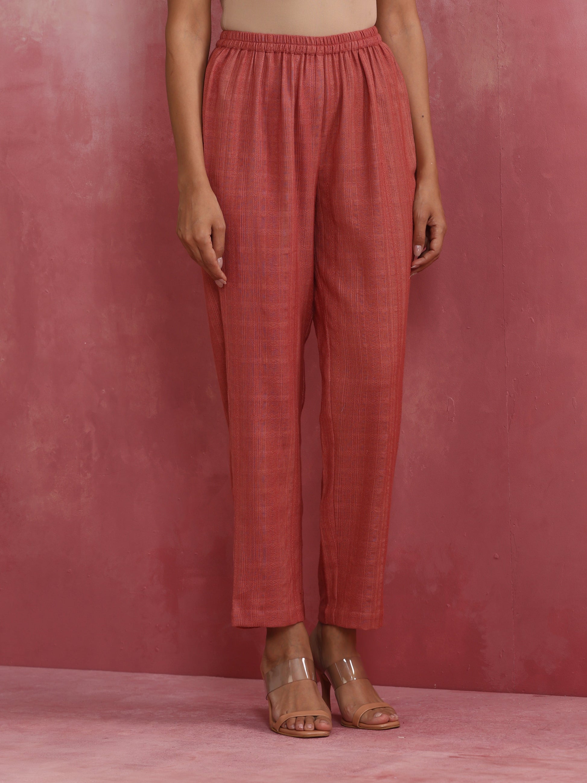 trueBrowns Peach Cotton Dobby Kurta Set | Swadesiicart