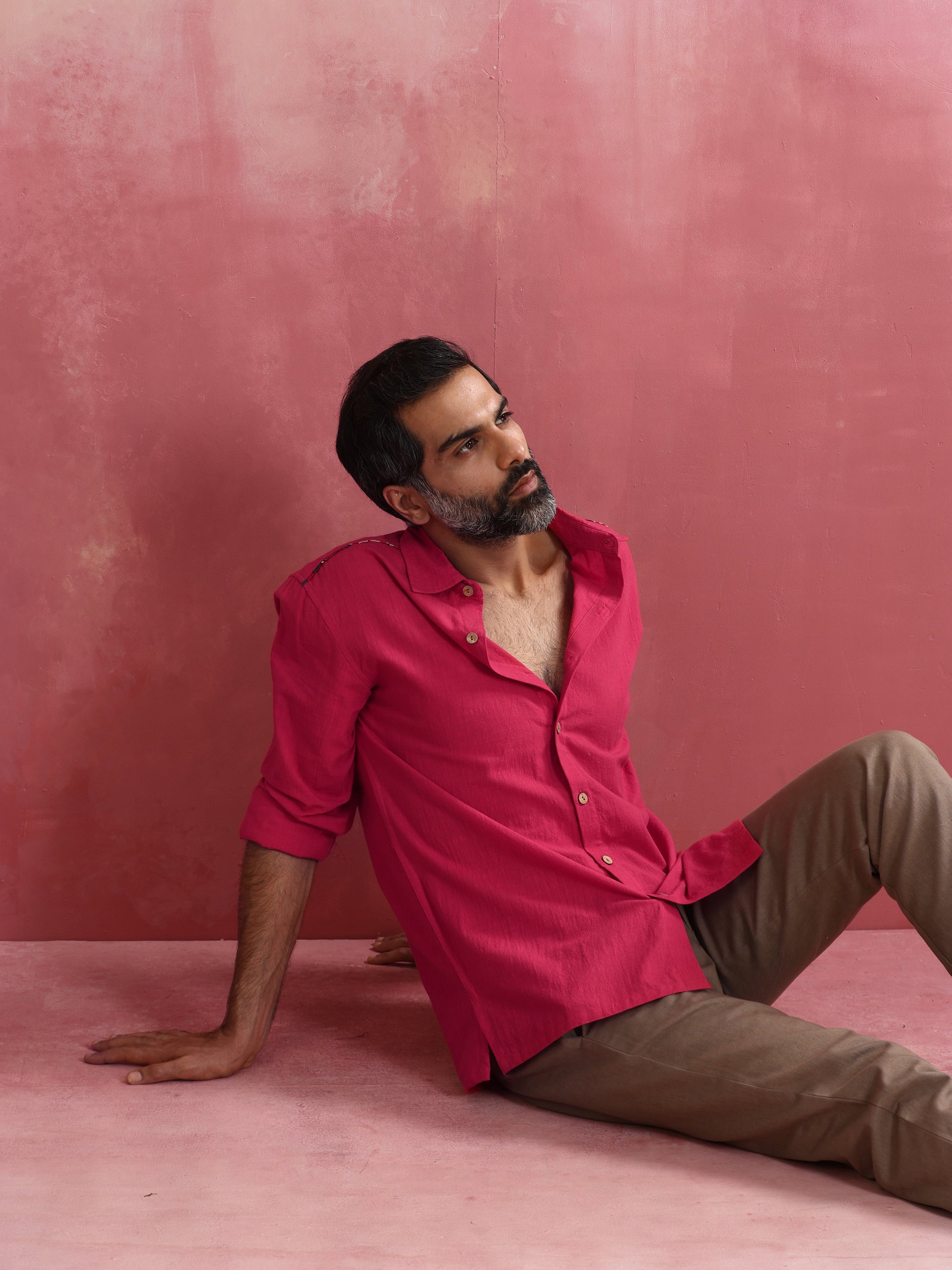 trueBrowns Men's Pink Cotton Shirt | Swadesiicart