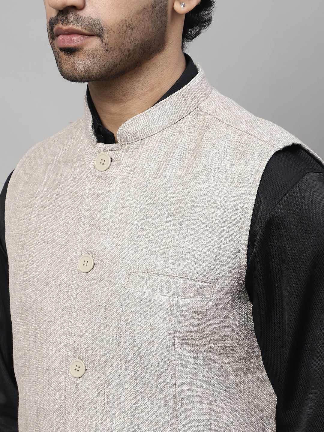 Even Apparels Men's Beige Nehru Jacket With Welt Pockets | Swadesiicart