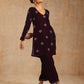 trueBrowns Wine Velvet Embroidered Co-ord Set - Swadesiicart