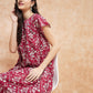 InWeave Women's Wine Cream Floral Print A Line Dress - Swadesiicart