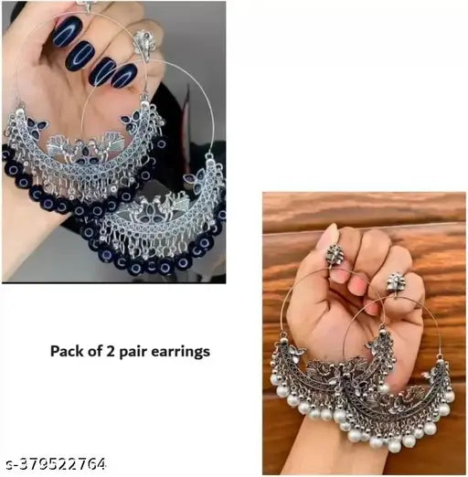 Tehzeeb Creations Women's Silver Colour Combo Pack Of 2 Earring | Swadesiicart