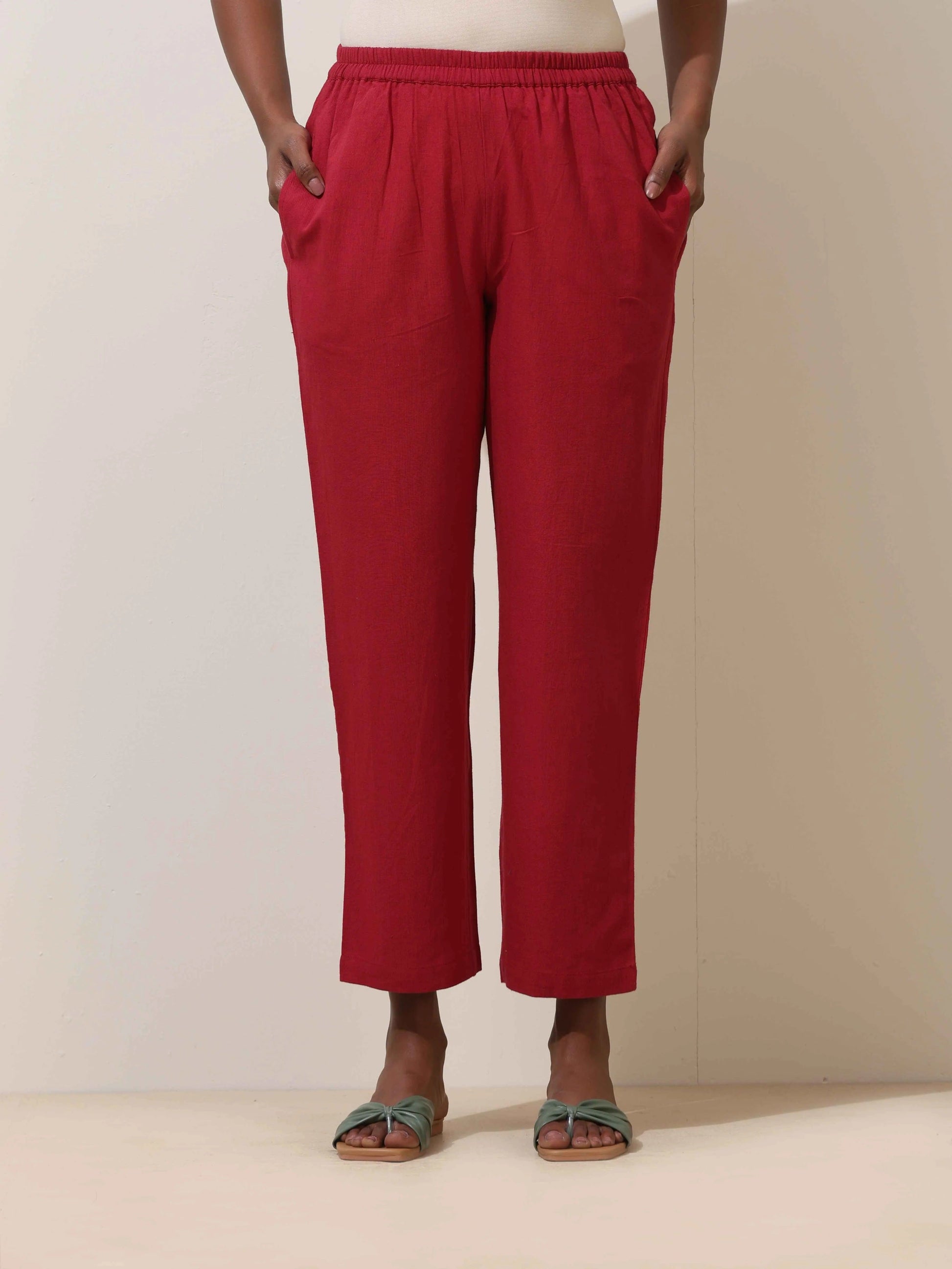 trueBrowns Maroon Cotton Linen Kurta Co-Ord Set - Swadesiicart