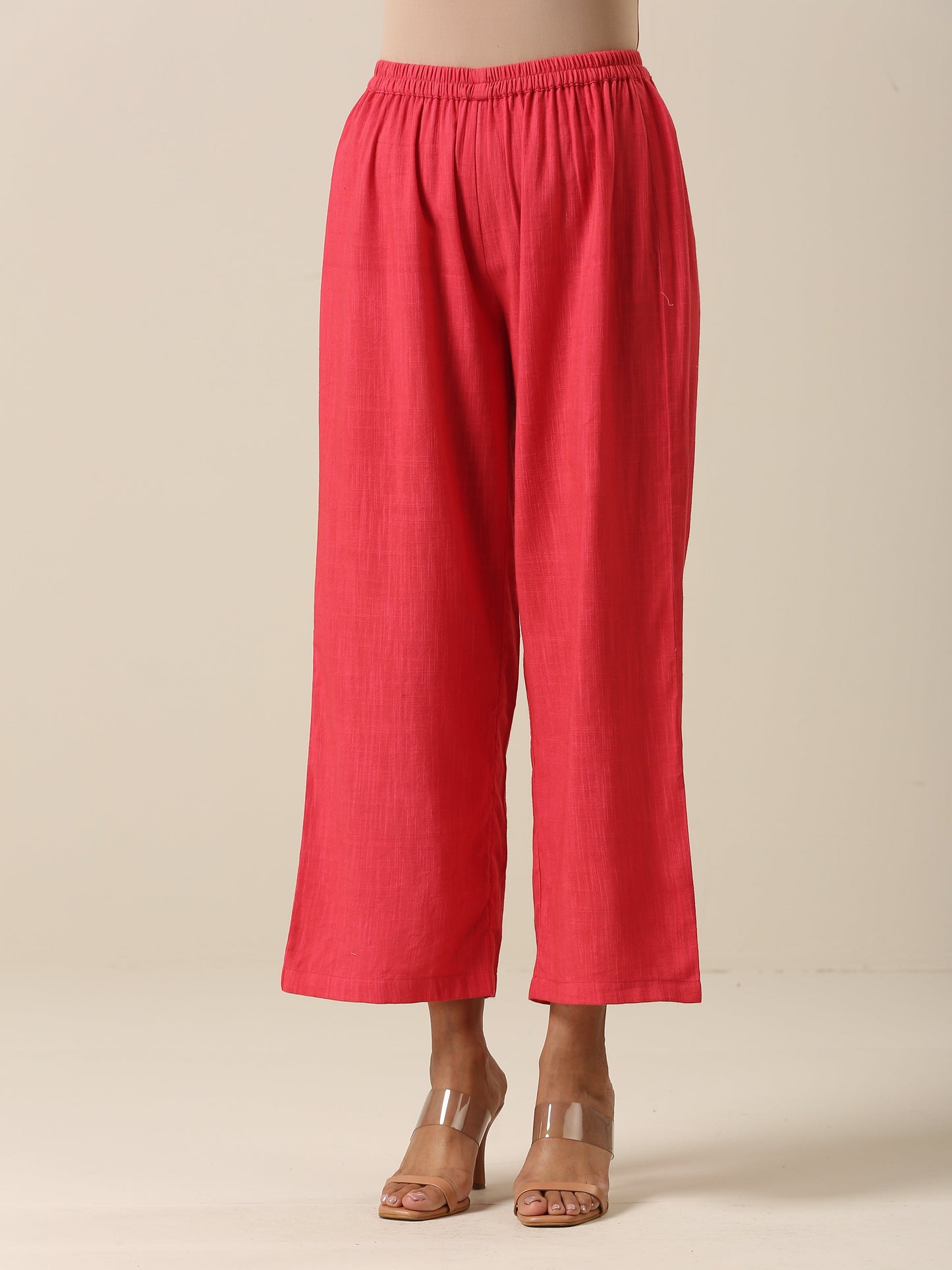 trueBrowns Bright Pink Slub Texture Angrakha Pant Set | Swadesiicart