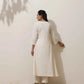 trueBrowns Off White Cotton Linen Angrakha Kurta Pant Set | Swadesiicart