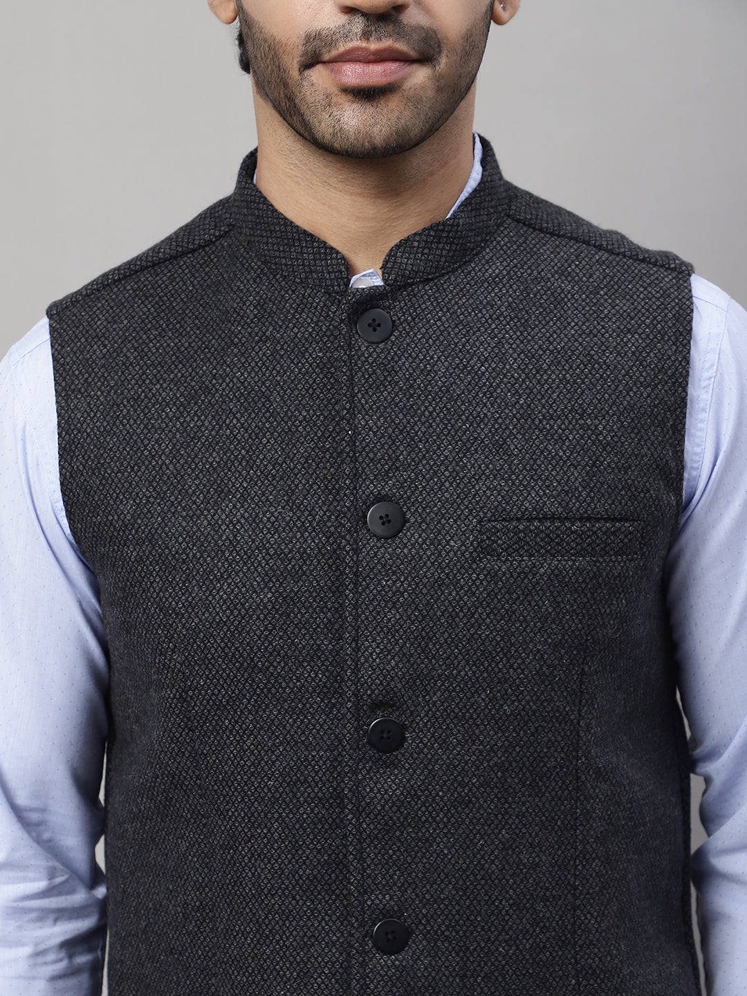 Even Apparels Men's Grey Pure Wool Nehru Jacket | Swadesiicart