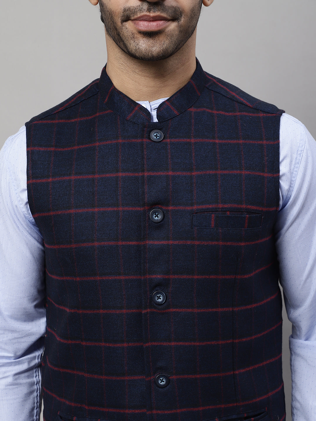 Even Apparels Men's Blue Nehru Jacket With Welt Pockets | Swadesiicart