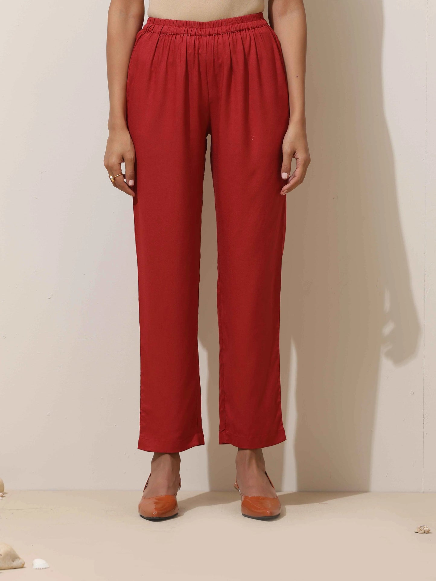 trueBrowns Maroon Viscose Solid Co-ord Set - Swadesiicart