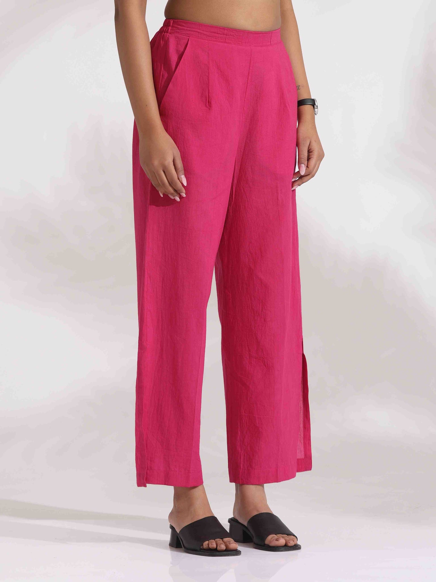 trueBrowns Pink Cotton Print Flared Top Co-ord Set - Swadesiicart