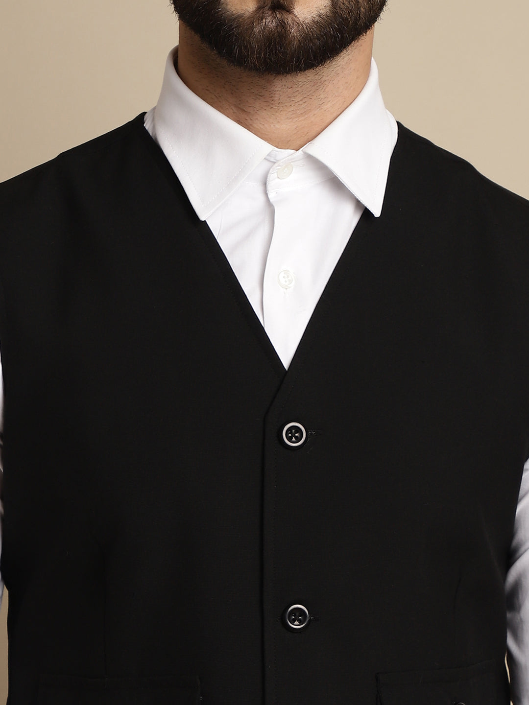 Even Apparels Men's Black Waistcoat With Patch Pocket | Swadesiicart