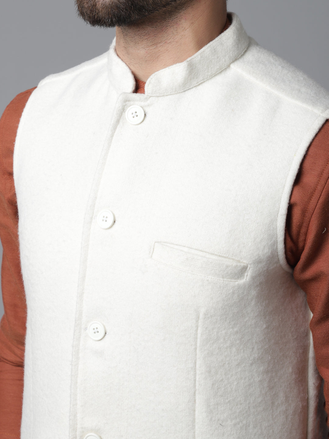 Even Apparels Men's White Pure Wool Nehru Jacket | Swadesiicart